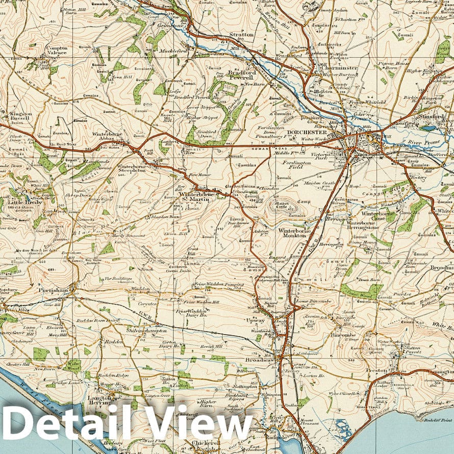 Weymouth and Dorchester, England - Survey Map, 1914 - Historical Map Print