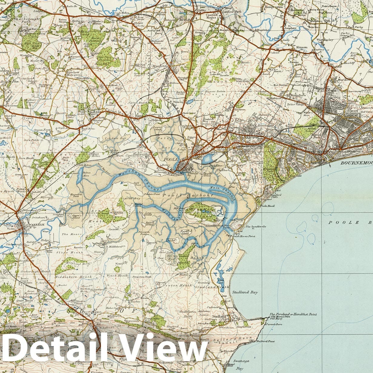 Bournemouth and Swanage, England - Survey Map, 1913 - Ordnance Survey Print