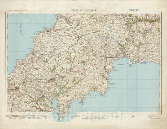 Historic Map : Sheet 143. Truro & St. Austell. 1913 - Vintage Wall Art
