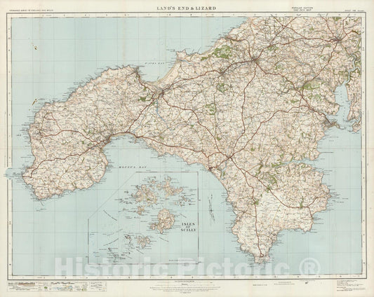 Historic Map : Sheet 146. Land's End & Lizard. 1913 - Vintage Wall Art