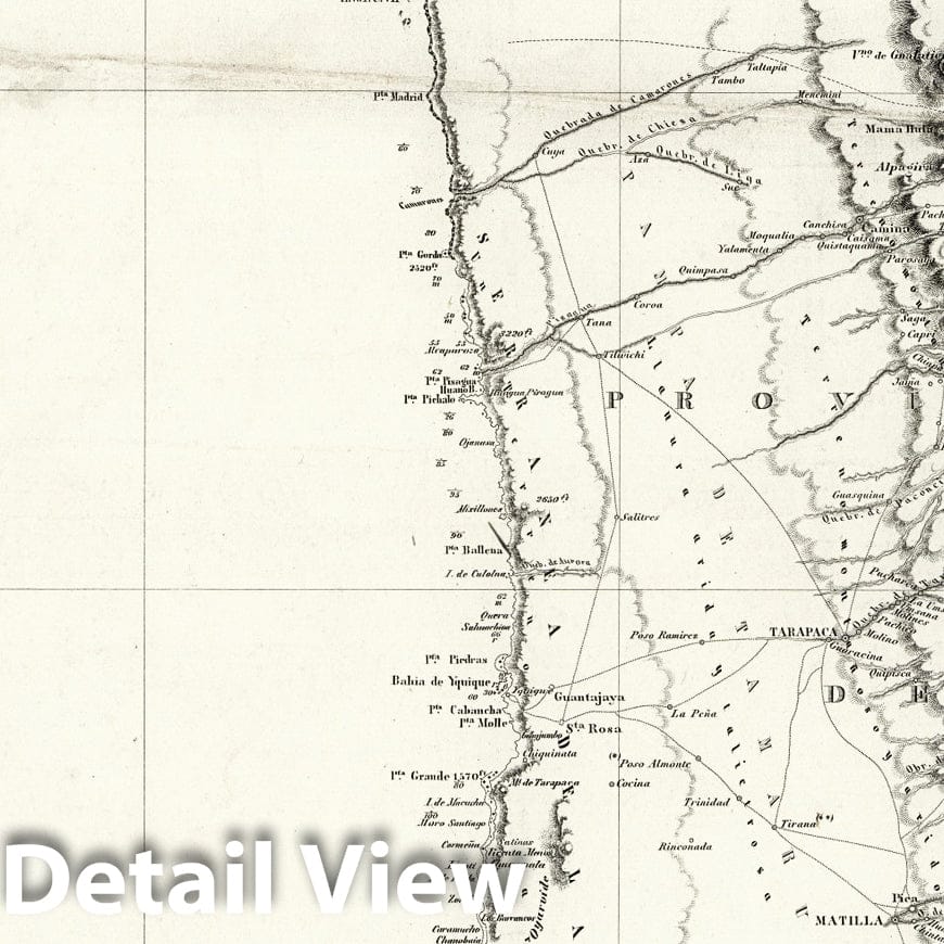 West Coast of South America, Peru, and Bolivia - Iquique, 1839 Historical Map