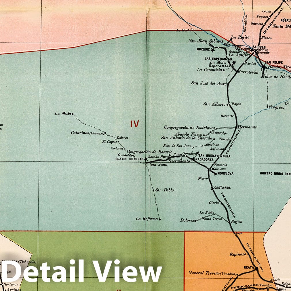 Coahuila - Railroad Map, 1908 - Historical Map Reproduction