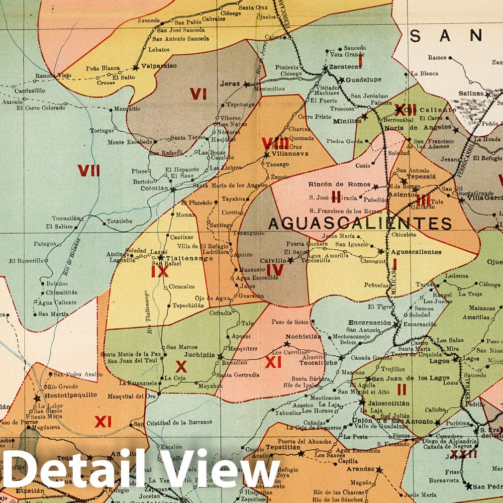 Historic Map : Zacatecas (Mexico), GuanajuayoCarta Postal de la Republica Mexicana. 1908 , Vintage Wall Art
