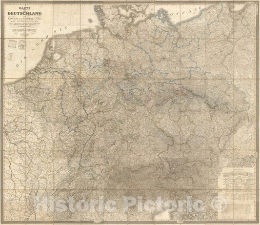 Historic Map : Belgium, Composite Map: Karte von Deutschland dem Konigr. der Niederlande dem Kgr. Belgien, der Schweiz, 1855 , Vintage Wall Art