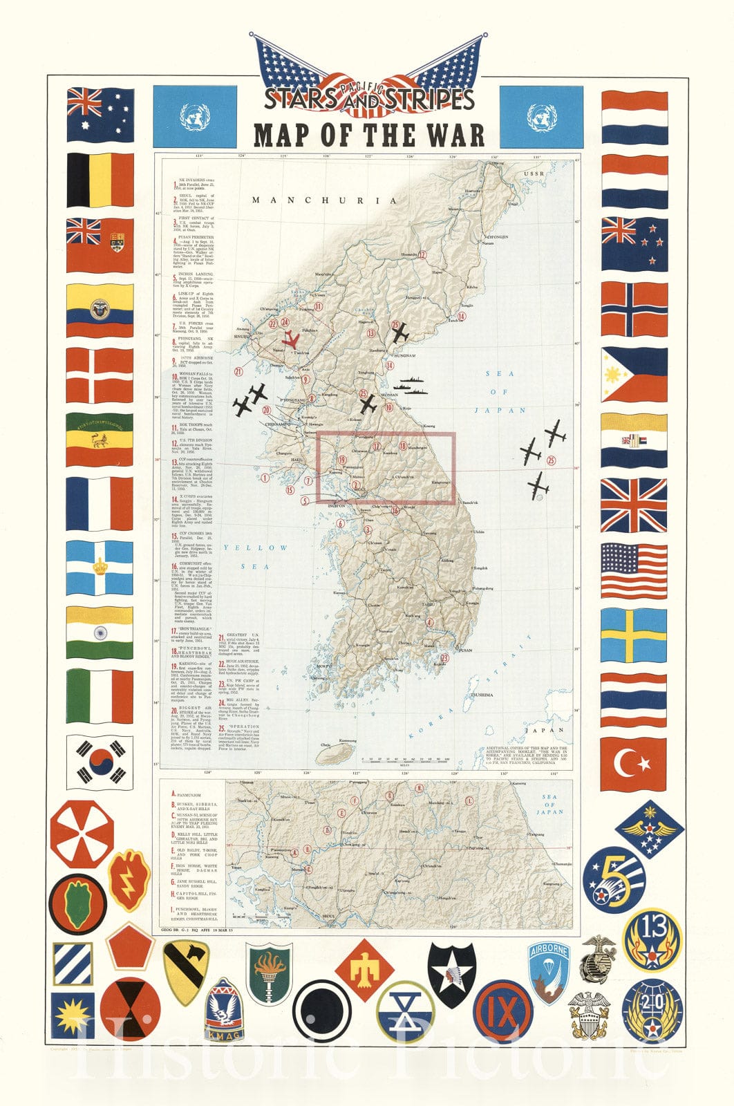 Korea - Military Map, 1953 - Korean War Historical Map Print