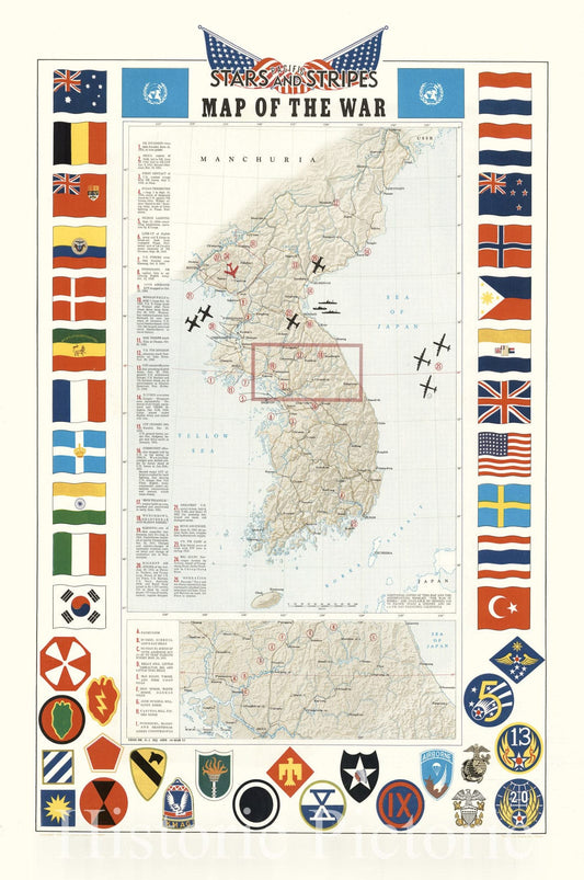 Korea - Military Map, 1953 - Korean War Historical Map Print