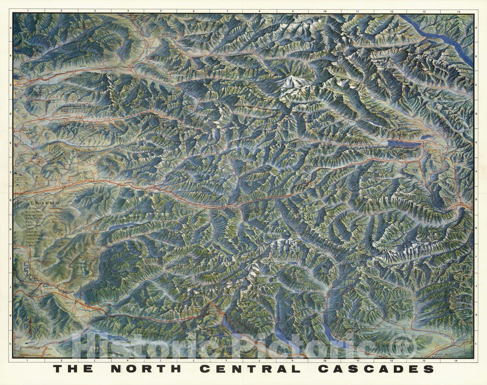 North Central Cascades - Pictorial Map, 1964 - Historical Map Print