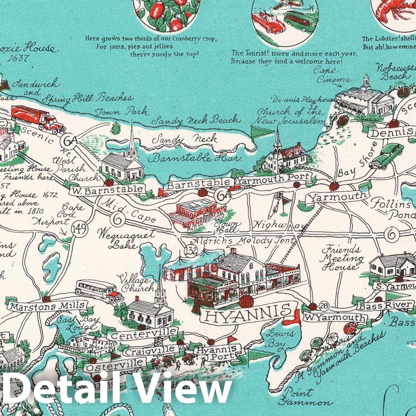 Cape Cod, Martha's Vineyard and Nantucket, Massachusetts - Pictorial Map, 1955