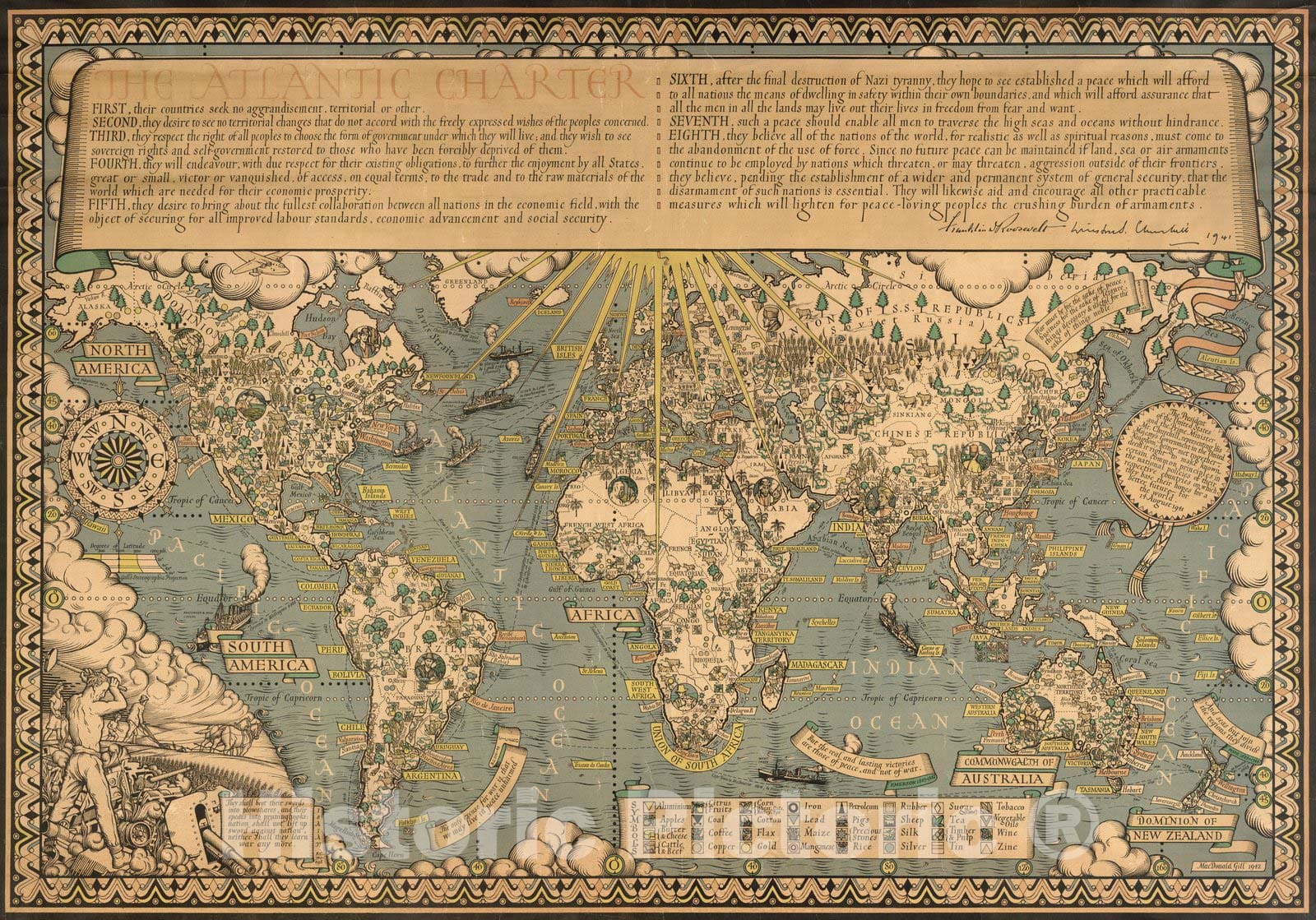 Historic Map : The Time & Tide Map of The Atlantic Charter, 1942 - Vintage Wall Art