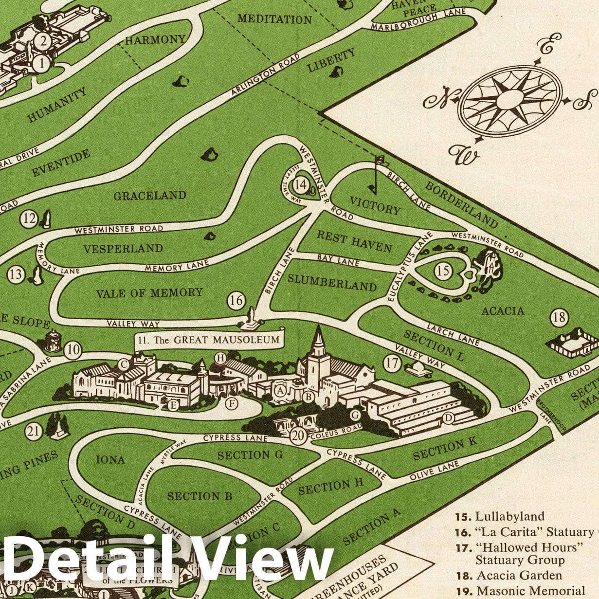 Forest Lawn Memorial-Park, Glendale California - Pictorial Map, 1951