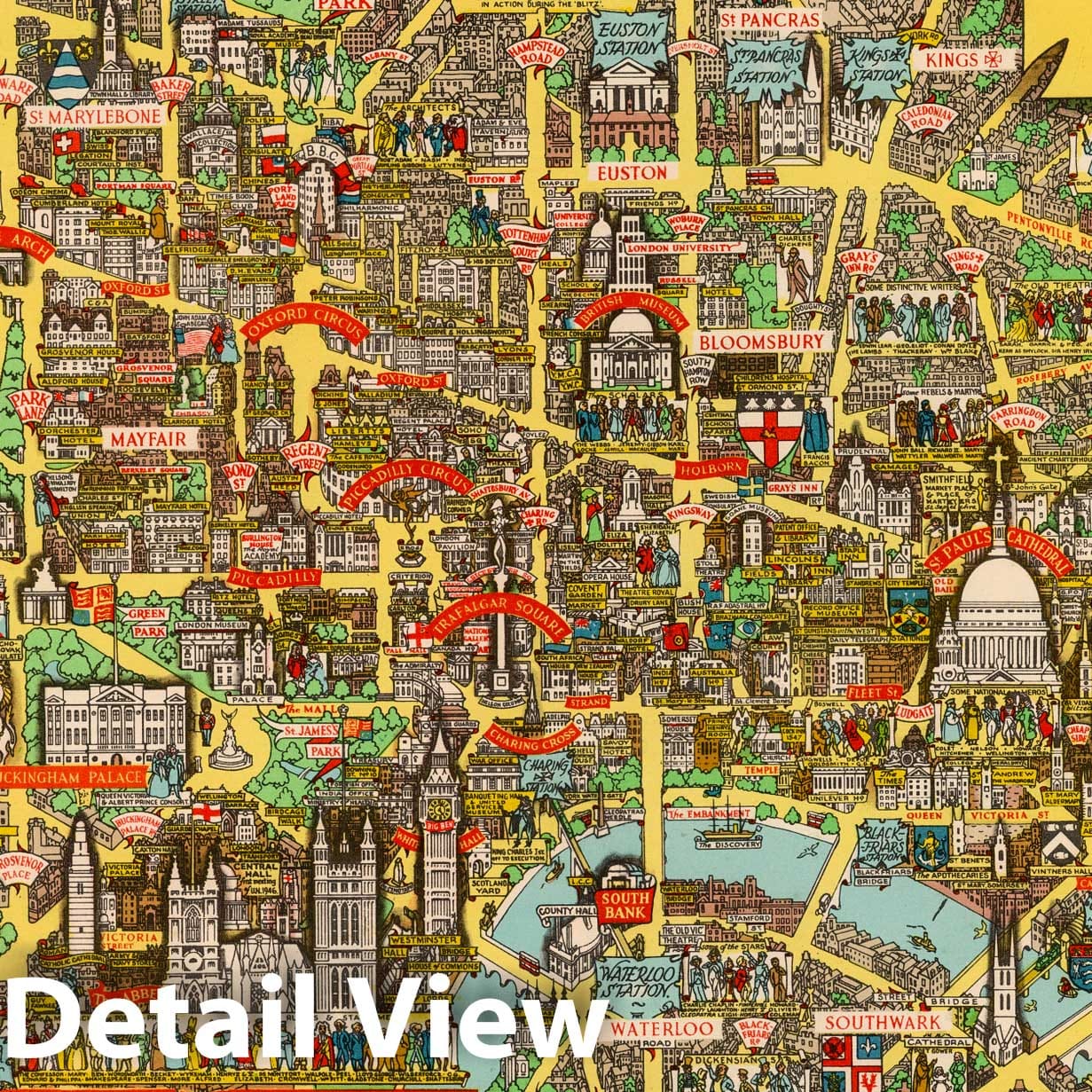 London, England - Pictorial Map, 1951 - Historical Map Print