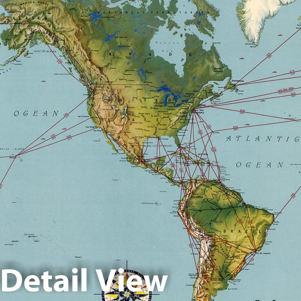 Pan Am - World Airline Routes, 1951 - Historical Aviation Map Print