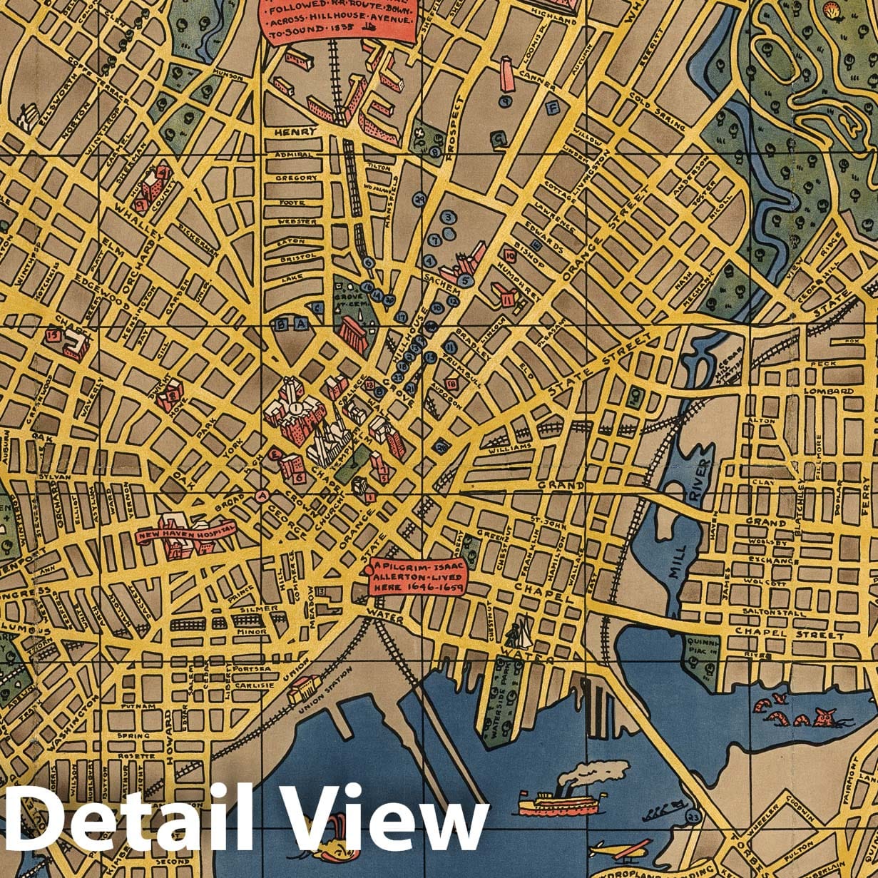 New Haven, Connecticut - Pictorial Map, 1928 - Historical Map Print
