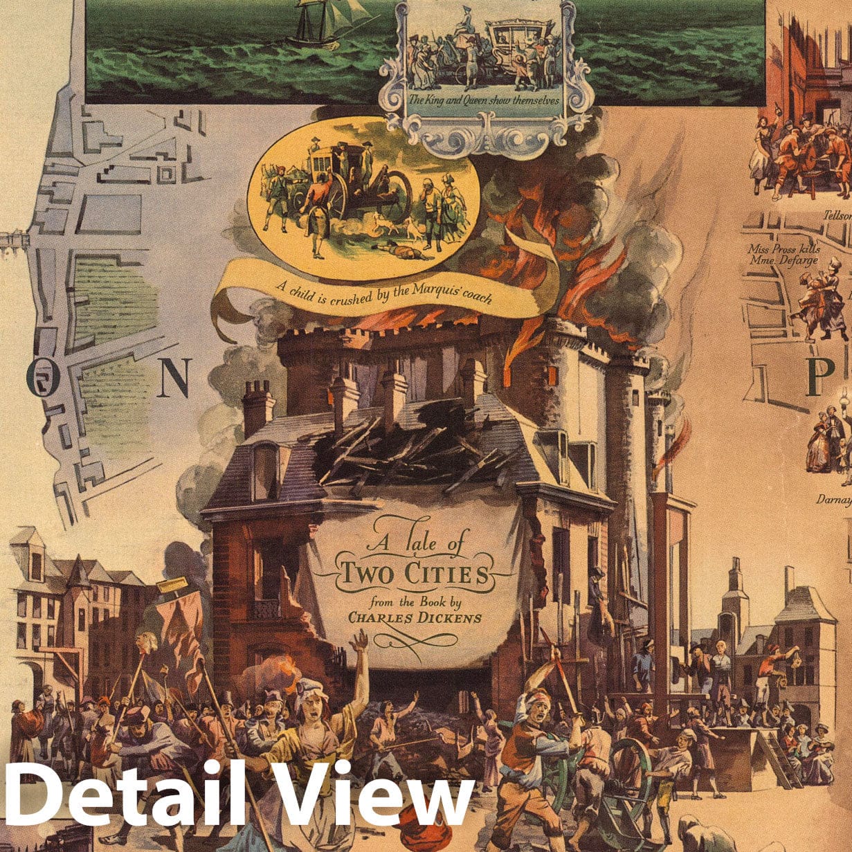London and Paris - Pictorial Map, 1957 - Historical Map Print