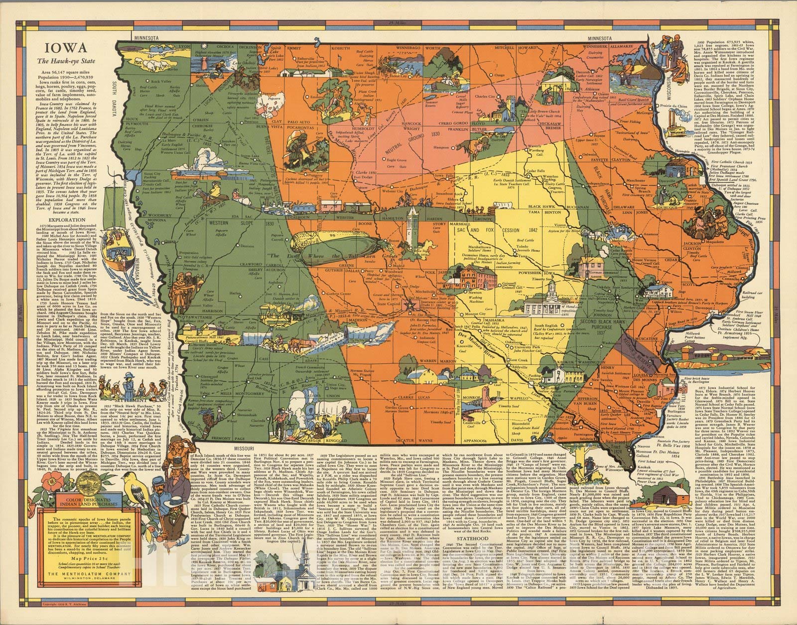 Iowa - Pictorial Map, 1939 - Historical Map Reproduction