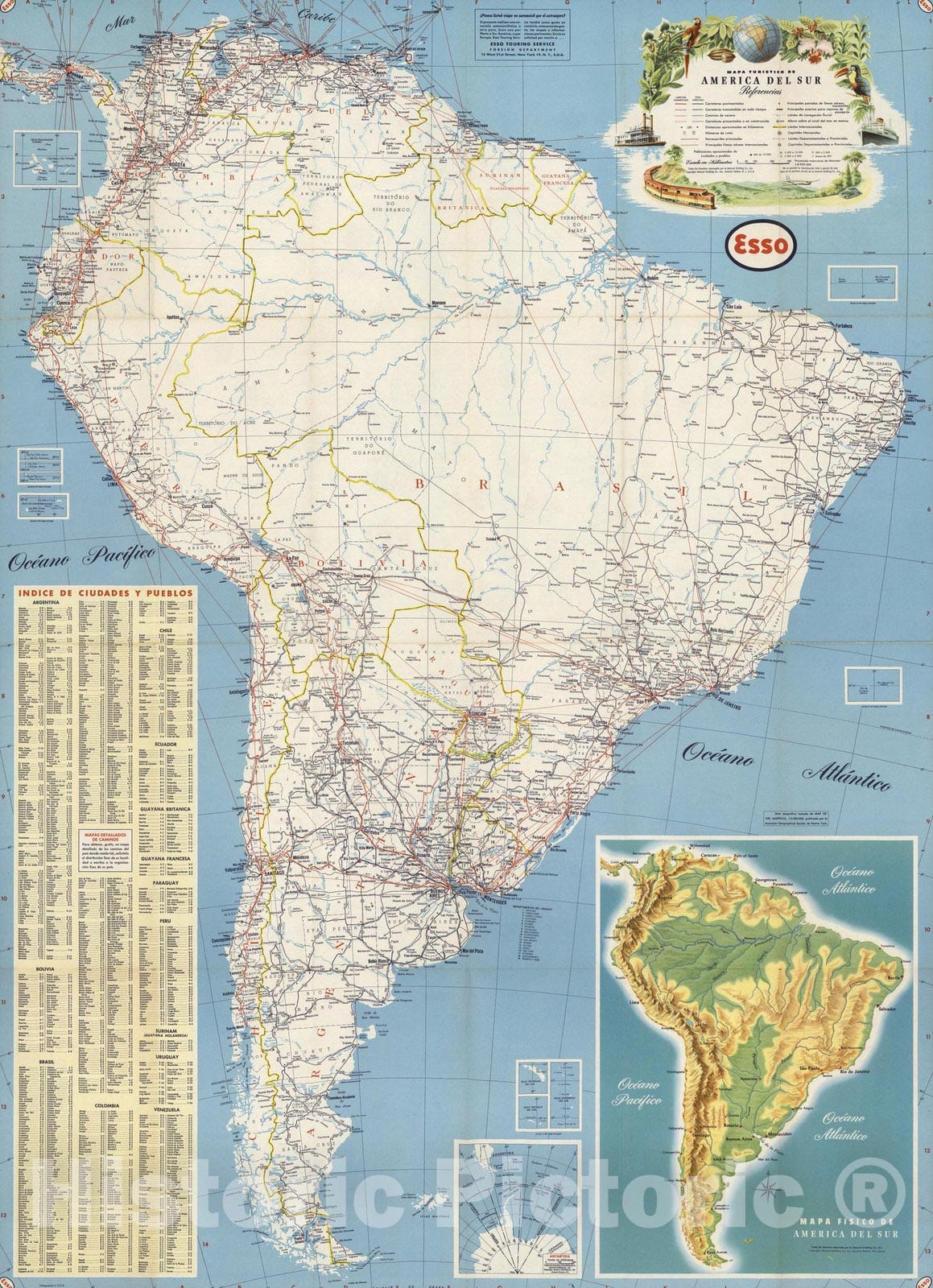 Historic Map : Advertisement, Mapa turistico de America del Sur, 1953 - Vintage Wall Art