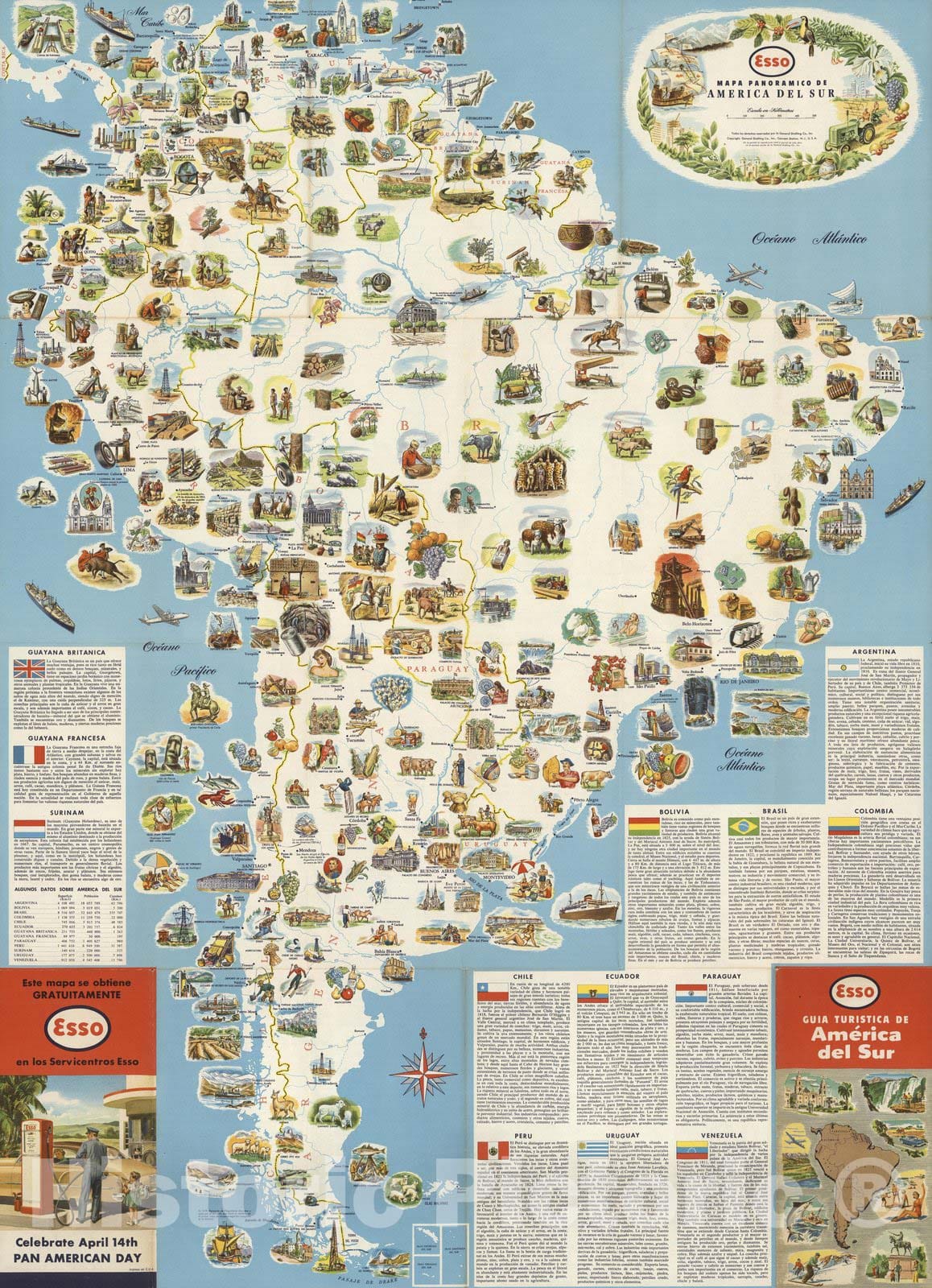Historic Map : Advertisement, Mapa panoramico de America del Sur, 1953 - Vintage Wall Art