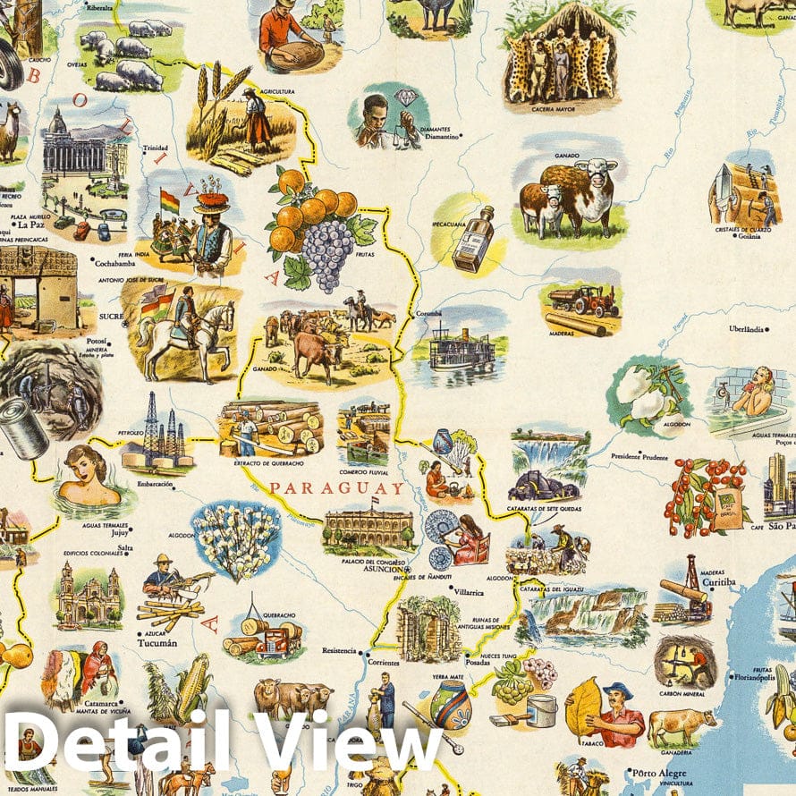 South America - Pictorial Map, 1953 - Historical Map Print