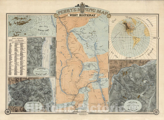 Historic Map : Perry's mining map of the southern dist. West Kootenay, 1893 - Vintage Wall Art