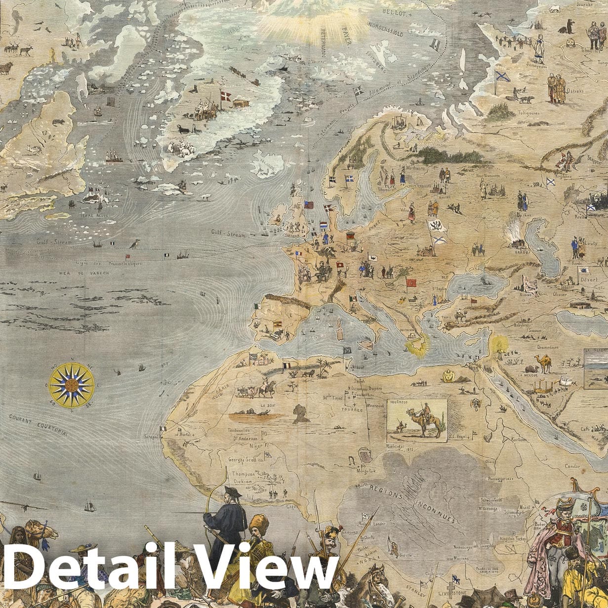 World - Pictorial Map, 1876 - Historical Map Print