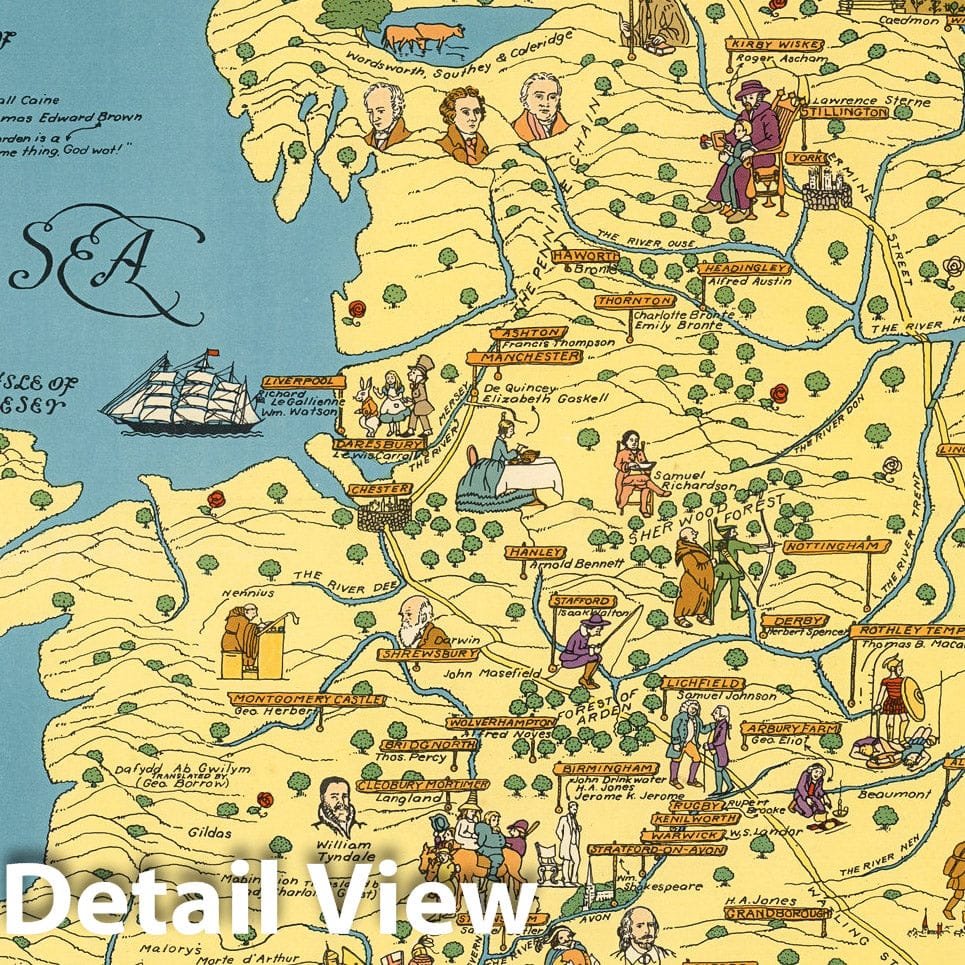 Great Britain - Literary Pictorial Map, 1929 - Historical Map Print