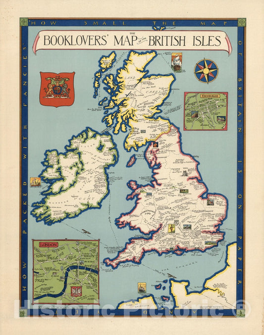 Historic Map : The booklovers' map of the British Isles, 1927 - Vintage Wall Art