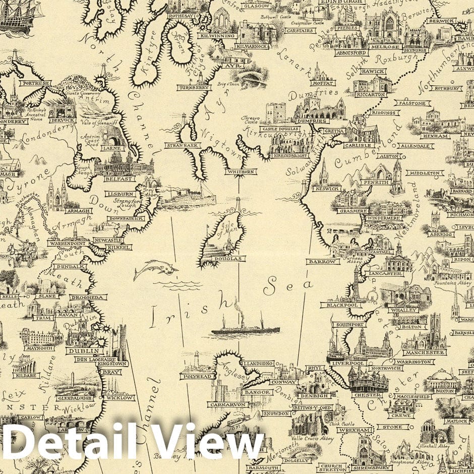 British Isles - Pictorial Map, 1935 - Historical Map Print
