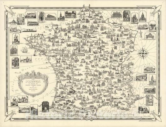 Historic Map : France as drawn by Ernest Dudley Chase, 1935, Vintage Wall Decor