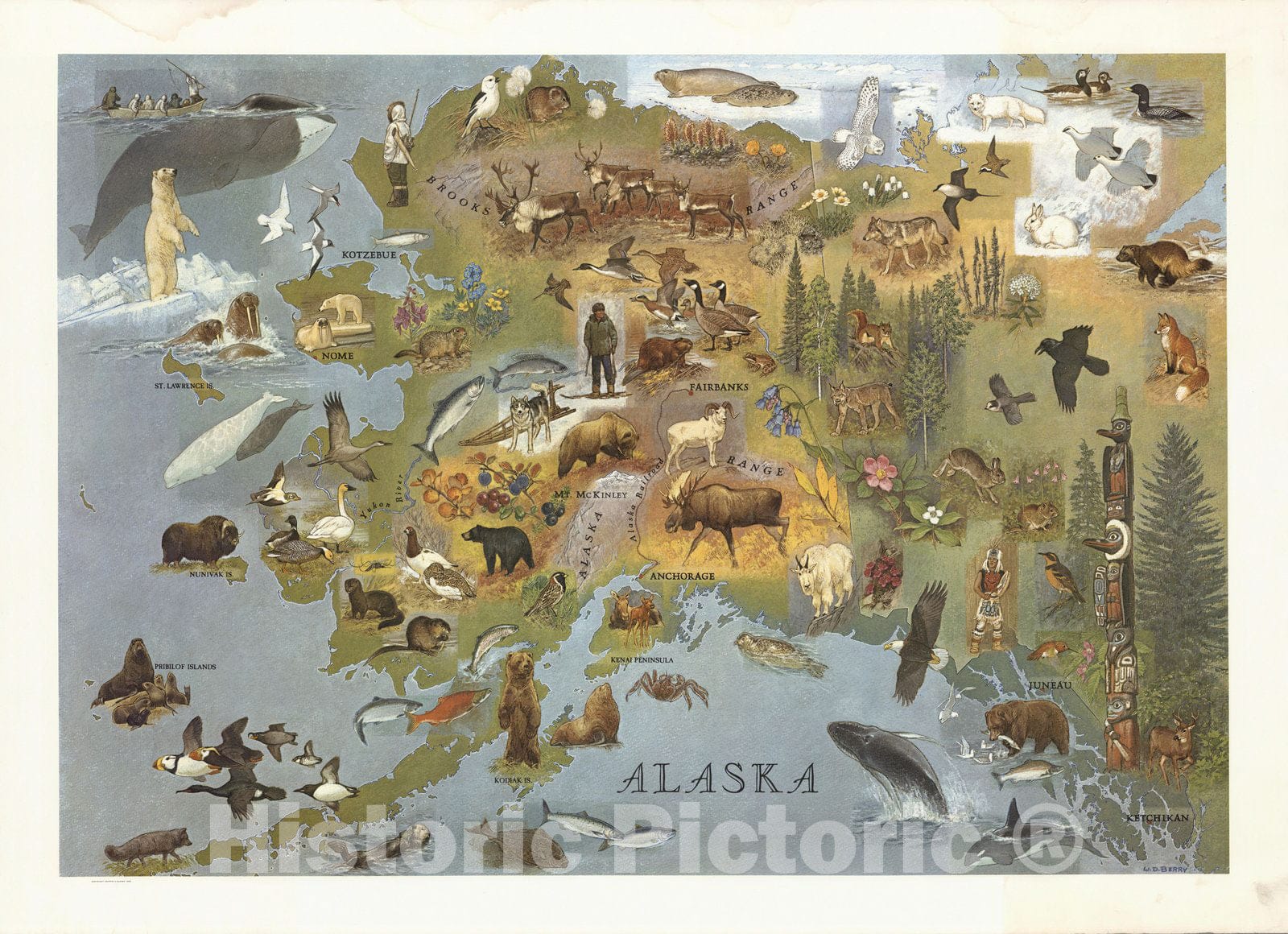 Alaska - Pictorial Map, 1967 - Historical Map Print