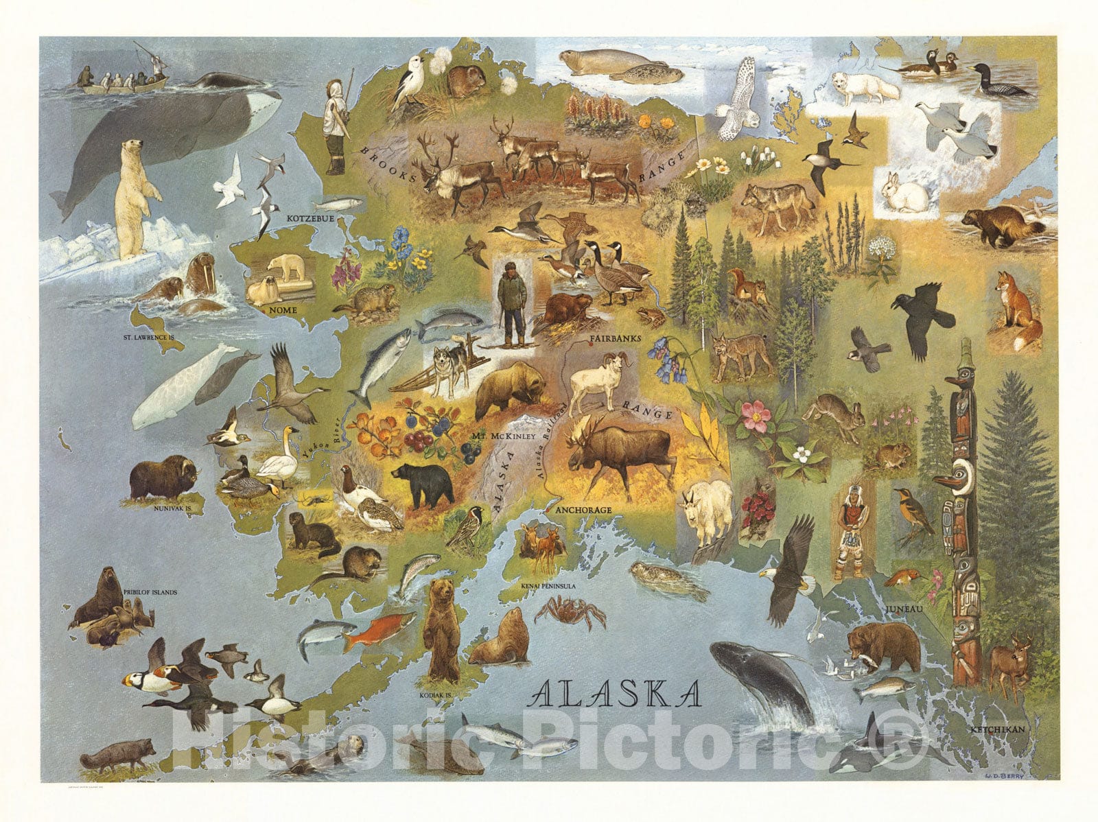 Historic Map - Alaska. W. D. Berry. Copyright Griffins, Alaska 1967 1967 - Vintage Wall Art