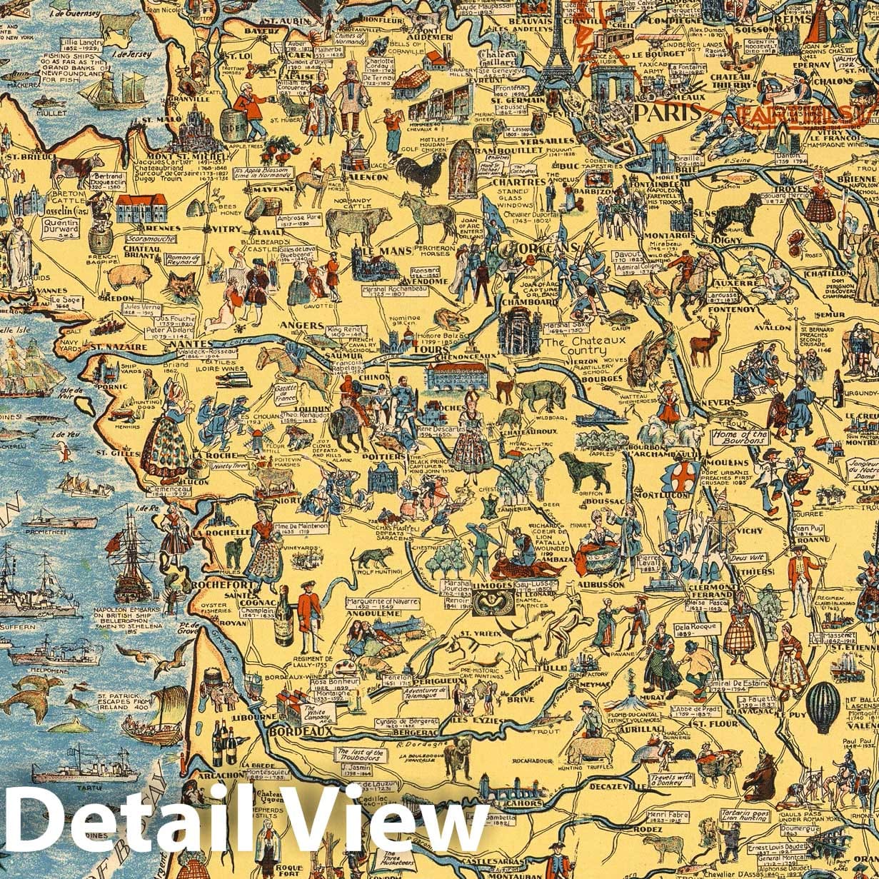 France - Pictorial Map, 1936 - Historical Map Print