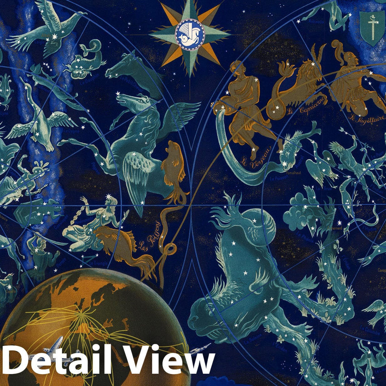 Air France - World Airline Routes, 1953 - Celestial Map Print