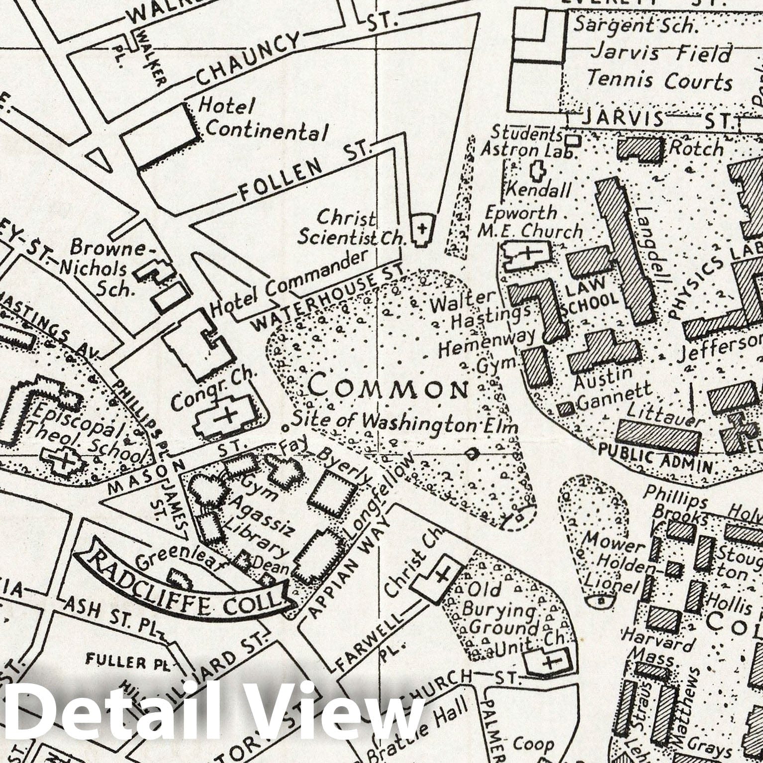 Map of old Cambridge, in the vicinity of Harvard University : by E. Raisz, 1939 - Vintage Wall Art