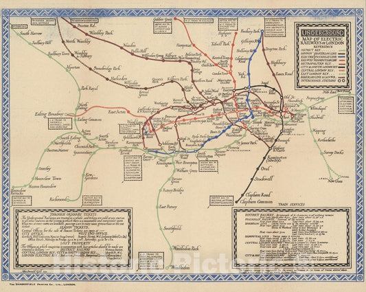 Historic Map : Underground : Map of the electric railways of London, 1921 - Vintage Wall Art