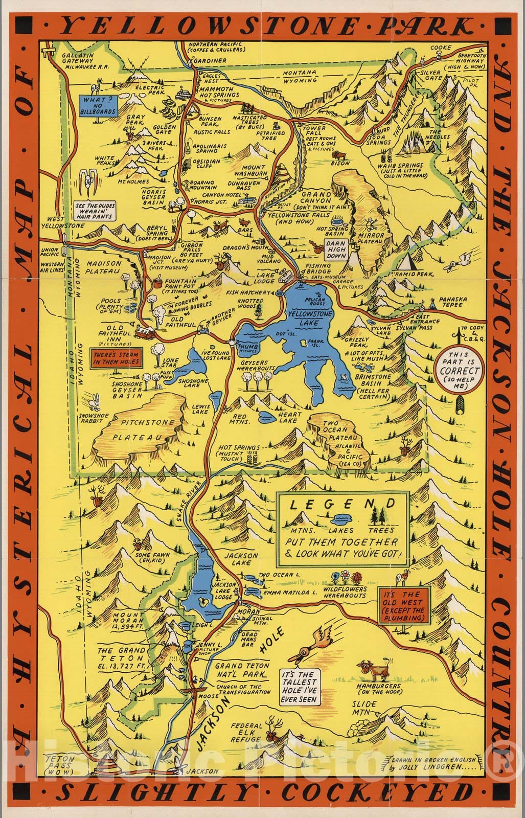 Yellowstone Park and Jackson Hole Country - Pictorial Map, 1936