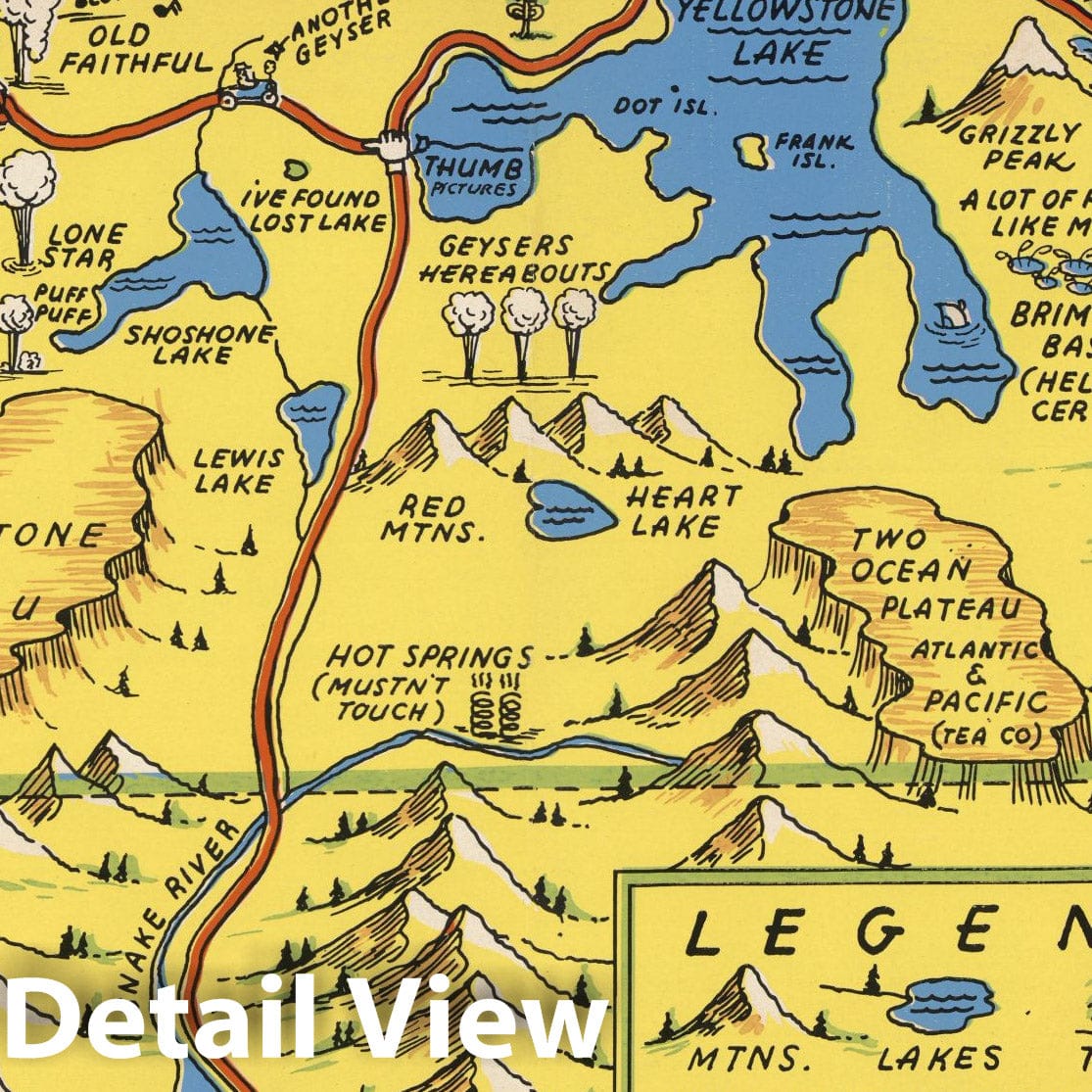 Yellowstone Park and Jackson Hole Country - Pictorial Map, 1936