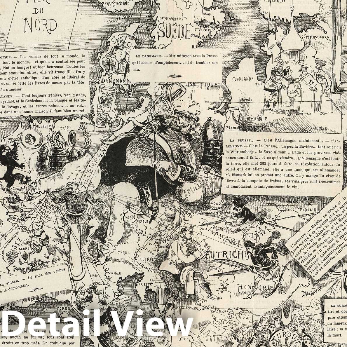 Europe - Satirical Map, 1872 - Historical Map Print