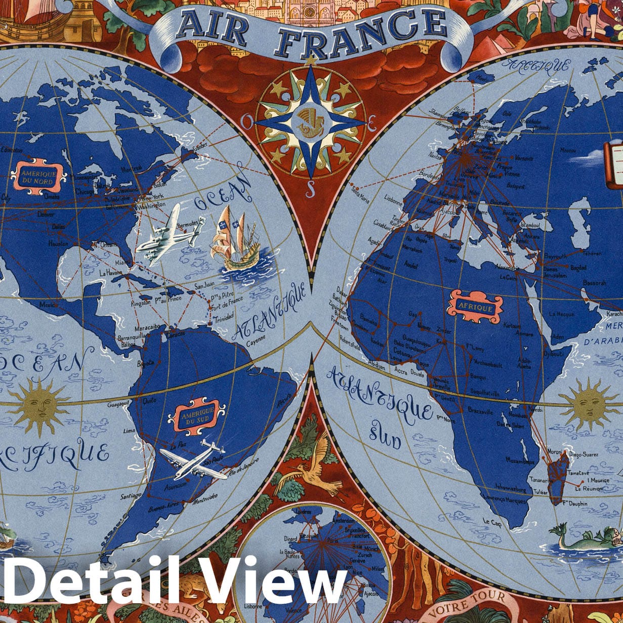 Air France - World Airline Routes, 1950 - Historical Map Print