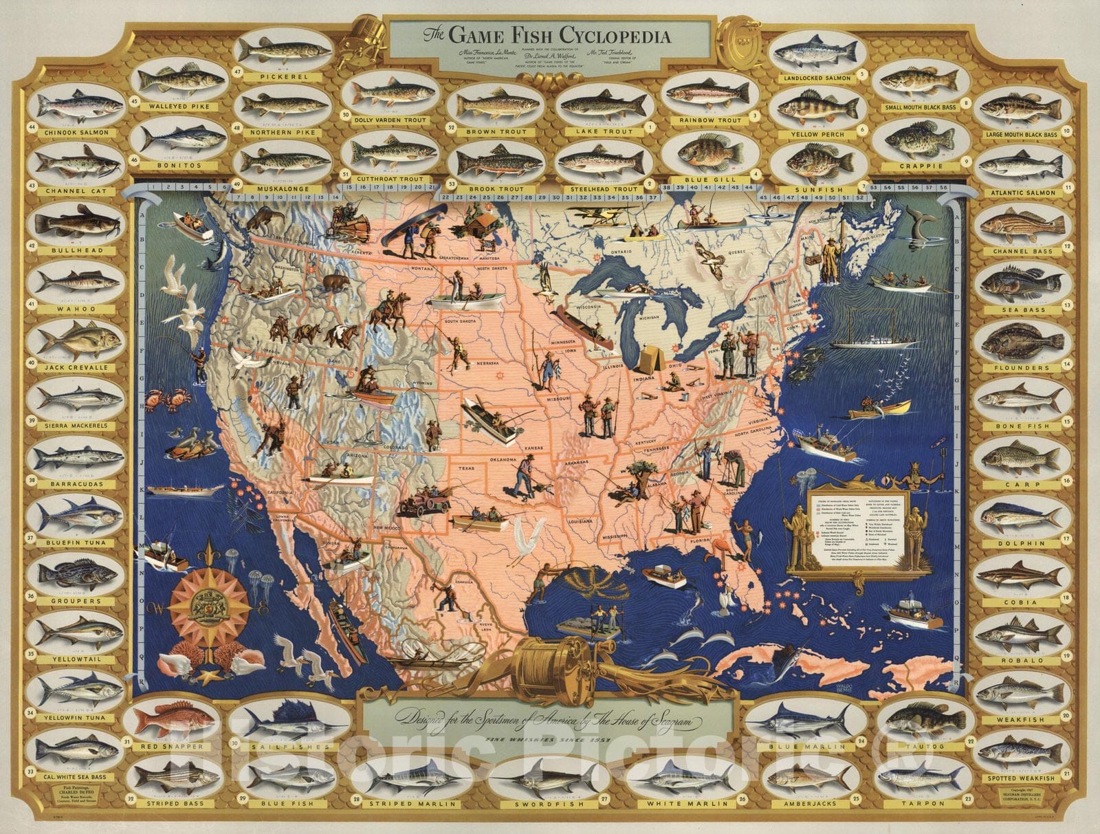 North America Pictorial Map, 1947 - Game Fish Wall Art Print