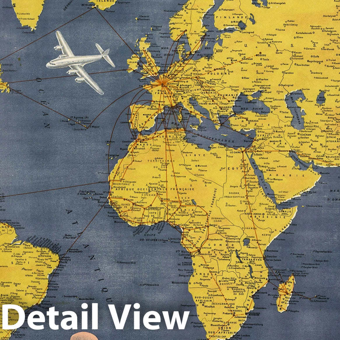 Air France - World Airline Routes, 1948 - Historical Map Print