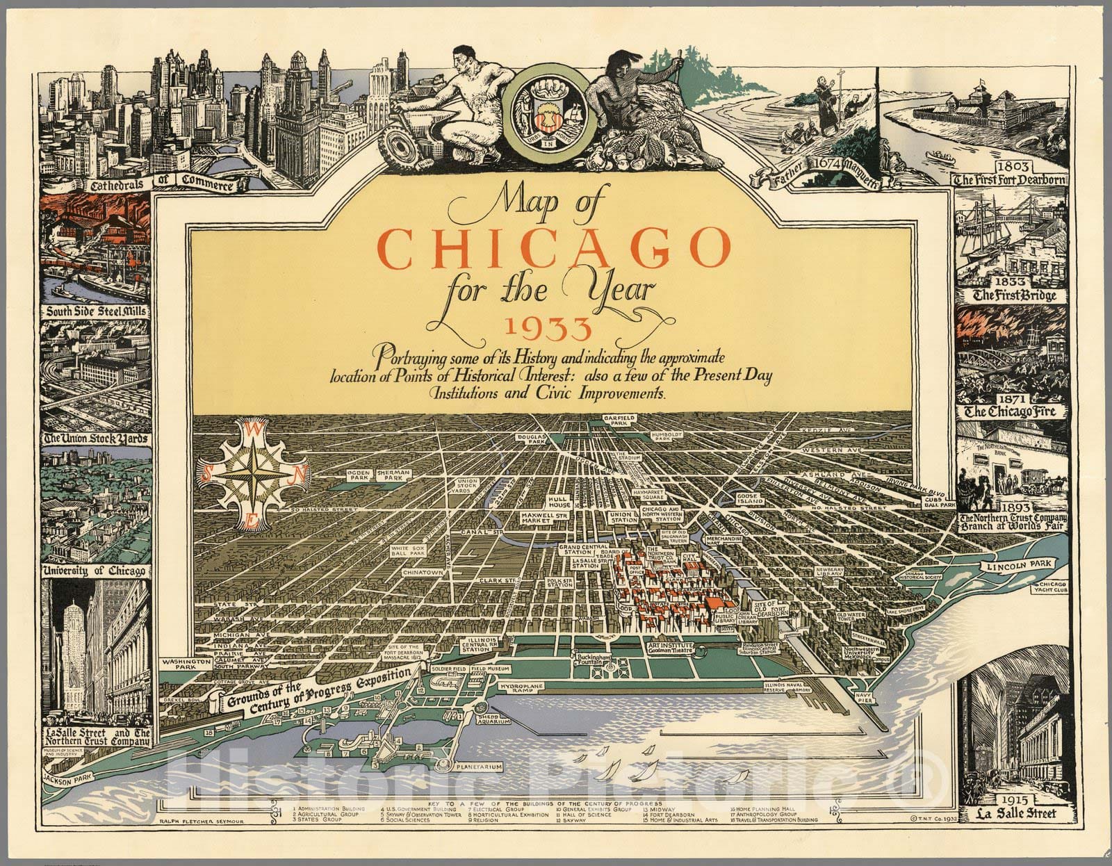 Historic Map : Map of Chicago for the Year 1933, 1932 - Vintage Wall Art