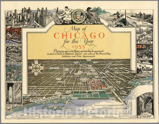 Historic Map : Map of Chicago for the Year 1933, 1932 - Vintage Wall Art