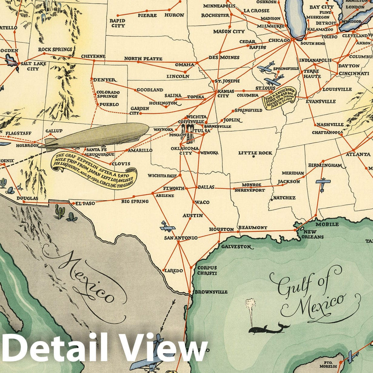 United States - World Airline Routes, 1930 - Historical Map Print