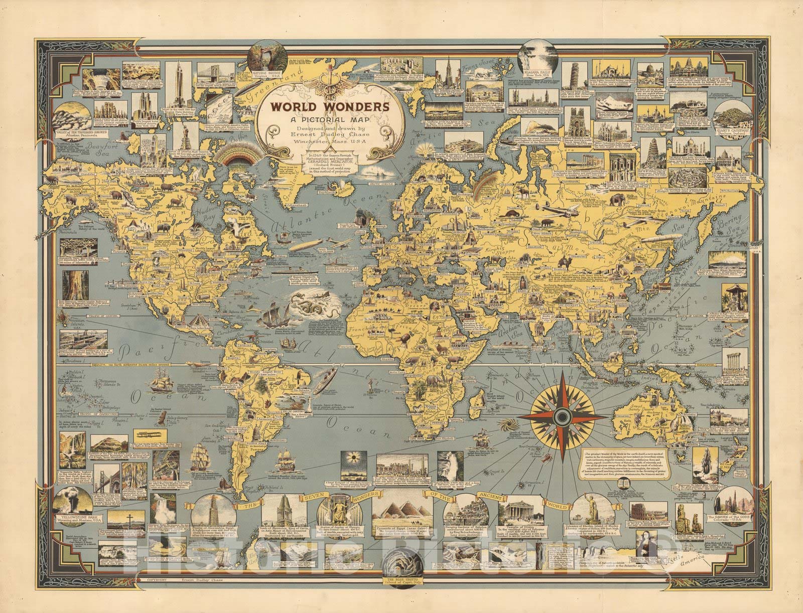 World - Pictorial Map, 1939 - Vintage Historical Map Print