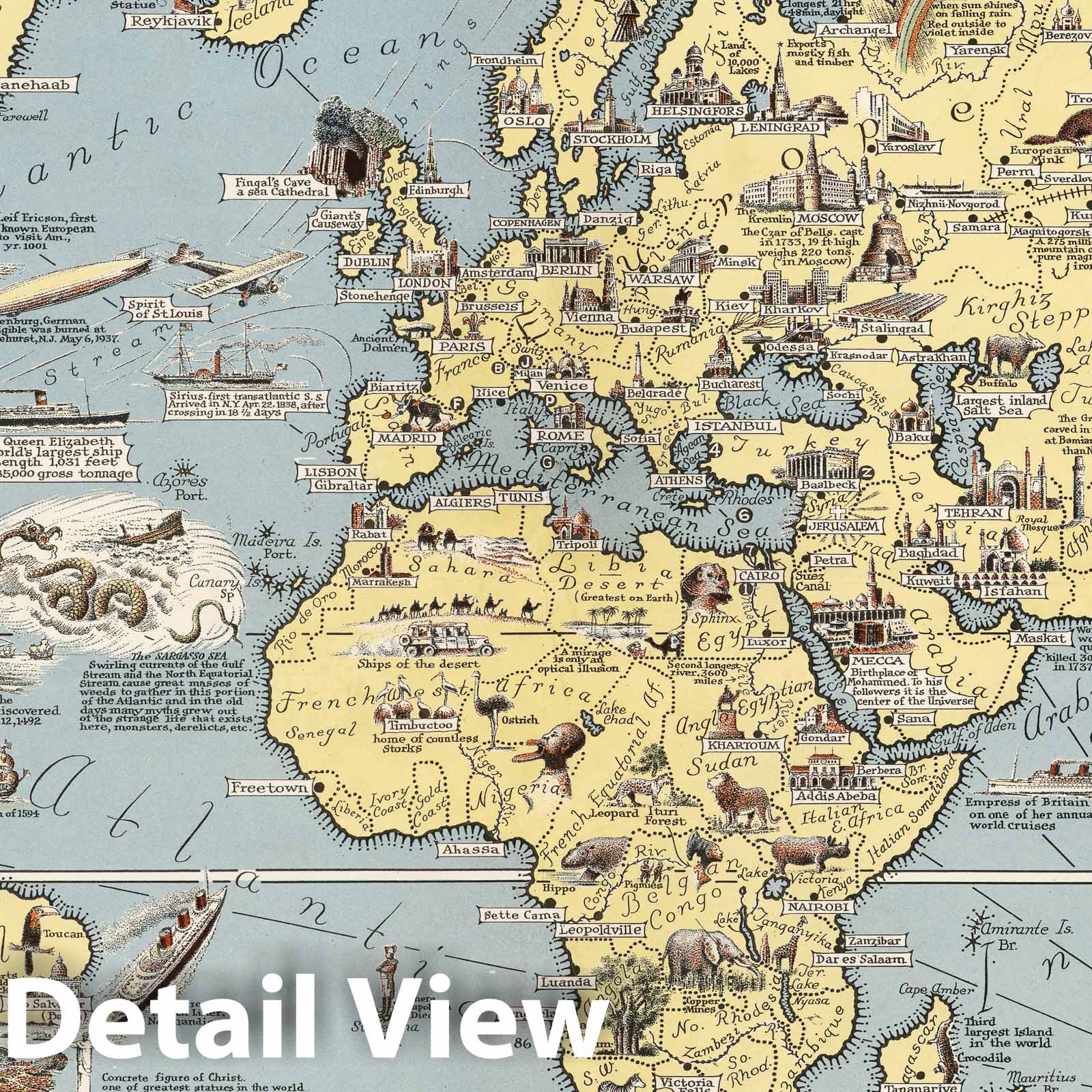 World - Pictorial Map, 1939 - Vintage Historical Map Print