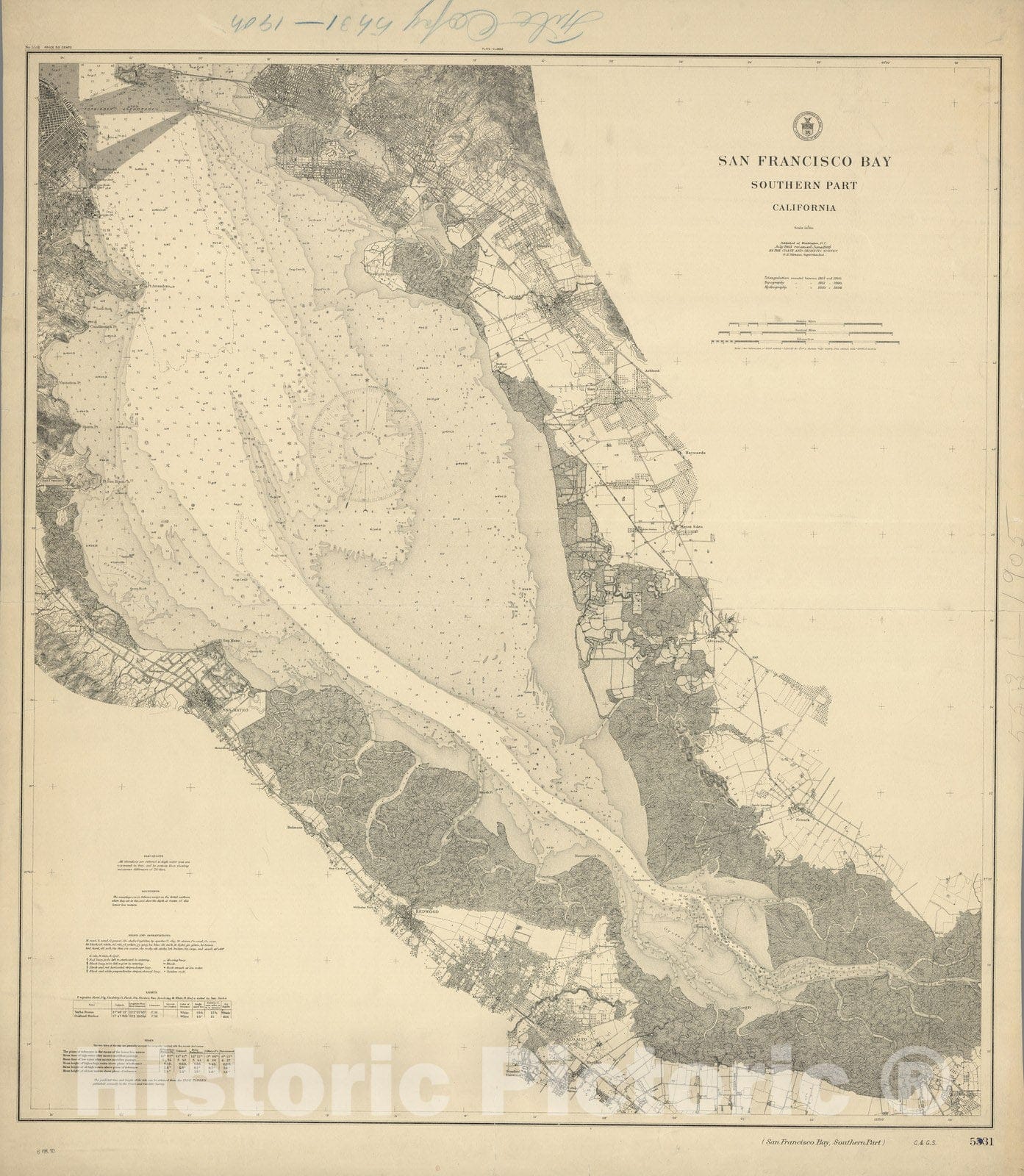 Historic Map : San Francisco Bay, Southern part, California 1905 - Vintage Wall Art