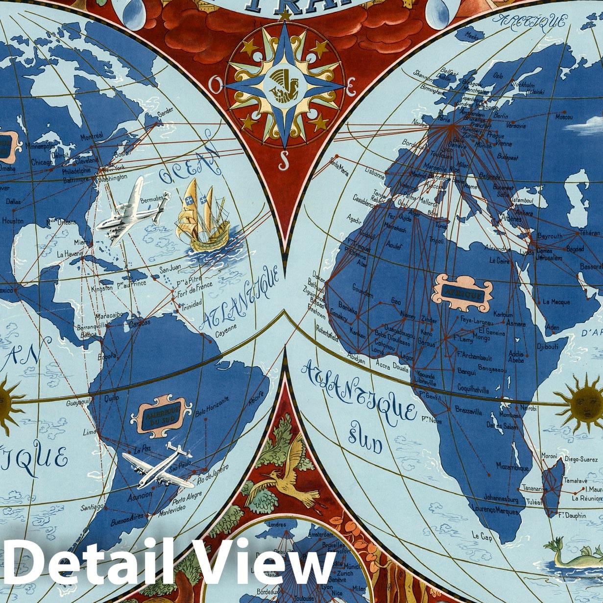 Air France - World Airline Routes, 1952 - Historical Map Print