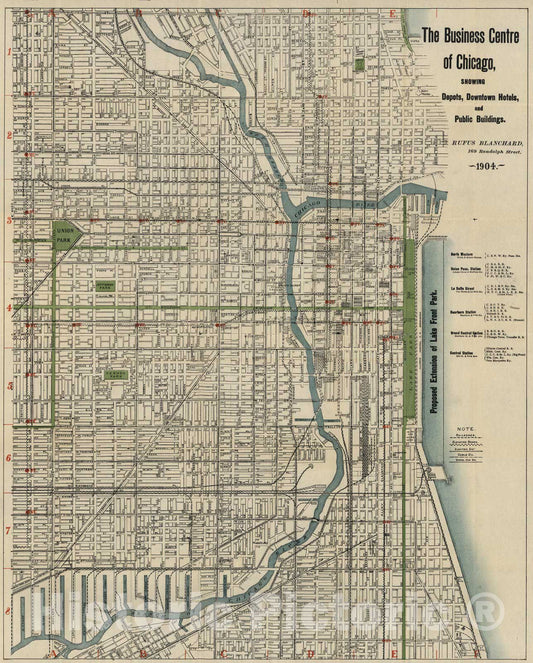 Historic Map : Pocket Map, Business Portion of Chicago. 1904 - Vintage Wall Art