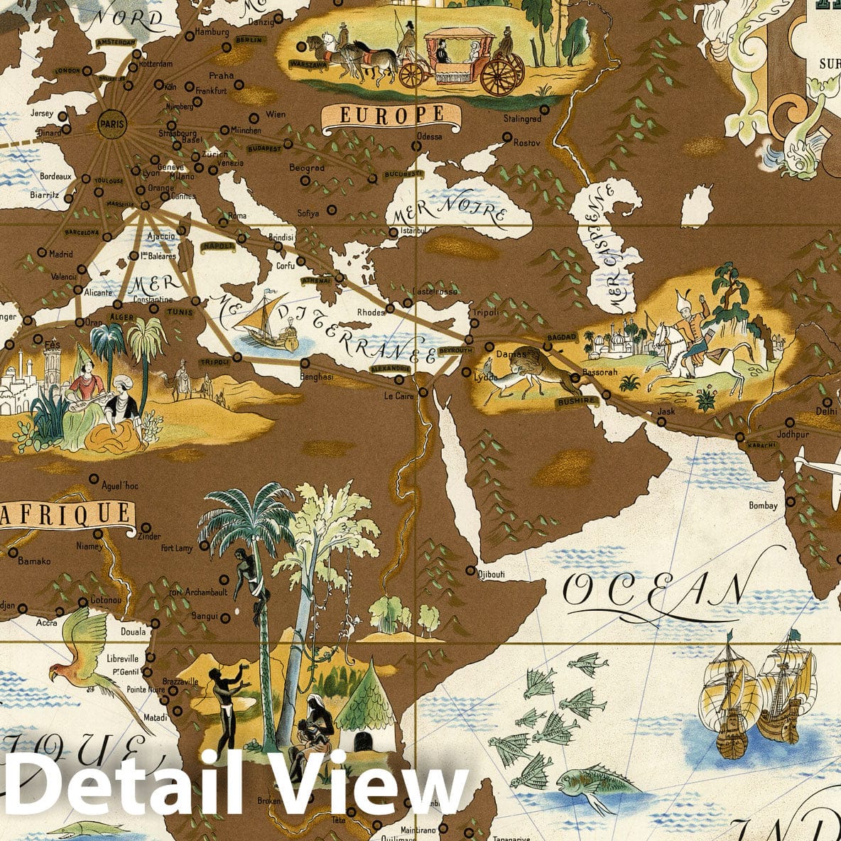 Historic Map : Air France, "Nova Et Vetera" Sur La Vieille Des Chemins Nouveaux., 1939, Vintage Wall Decor