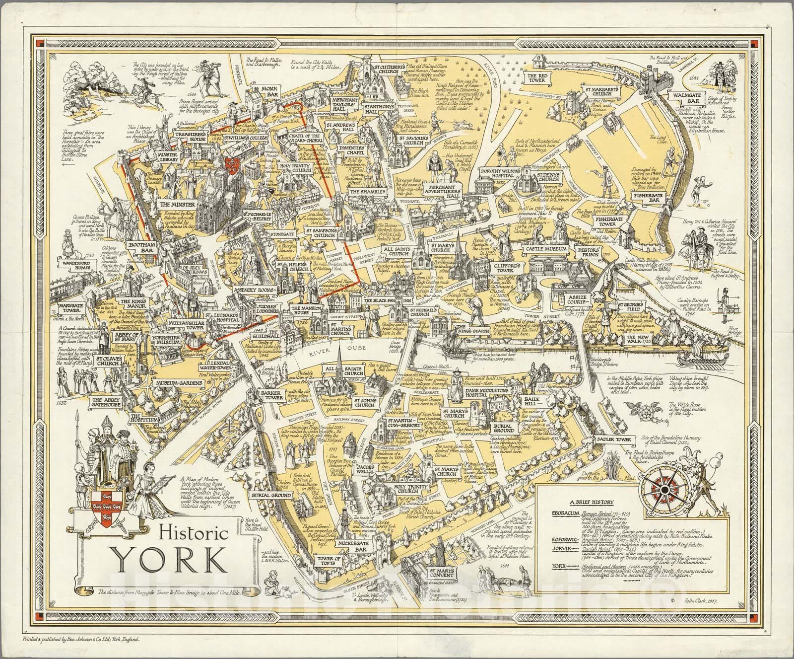 Historic Map : Historic York. 1947 v1 - Vintage Wall Art